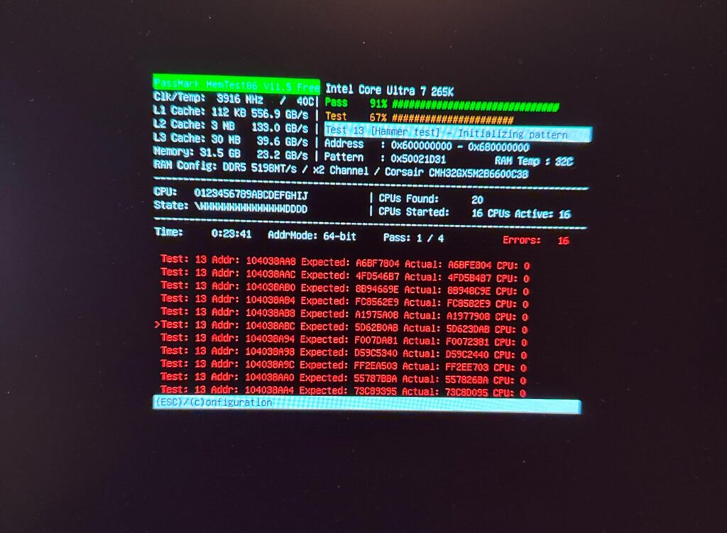 New PC, compatible memory for any overclocking causes instability (freezing) - intel 256K, MSI Z890 mobo