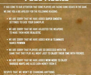 Official apology from PUBG MOBILE