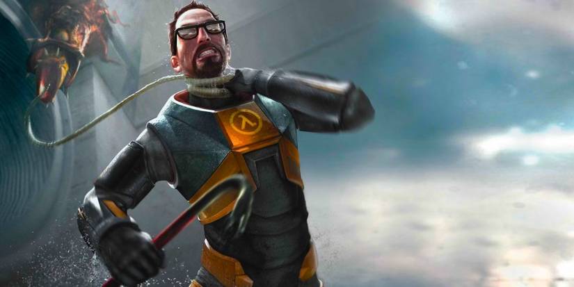 Gordon Freeman being choked by a monster in Half-Life 2.