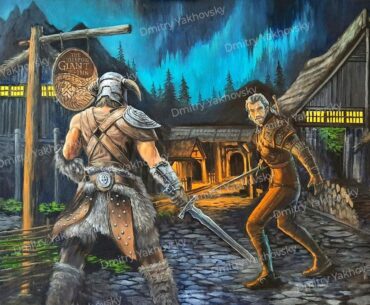 Skyrim Dovahkiin vs Geralt of Rivia, my oil painting