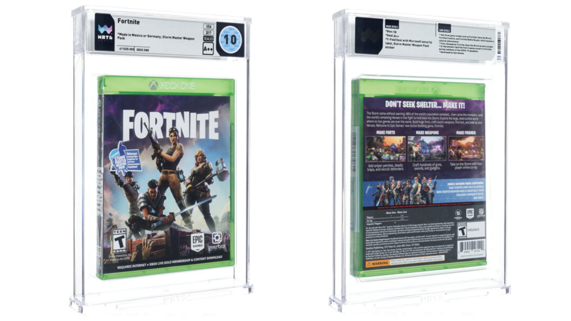 Sealed, physical copy of Fortnite from 2017 sells for $42,500 at auction — Perfect condition disc contains original Save The World mode and exclusive cosmetics pack Fortnite sealed disc for Xbox One from 2017, graded 10 A++ by Wata