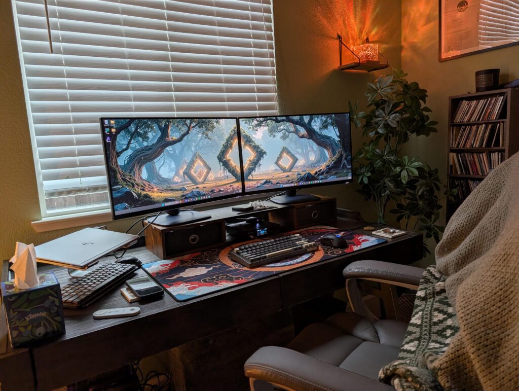 WFH and PFH. Cozy and cluttered but it's mine.