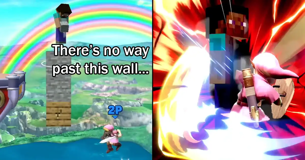 Steve player tries to wall out Young Link’s recovery but he pulls out a unique tech to get around the blockade Steve player tries to wall out Young Link's recovery but he pulls out a unique tech to get around the blockade