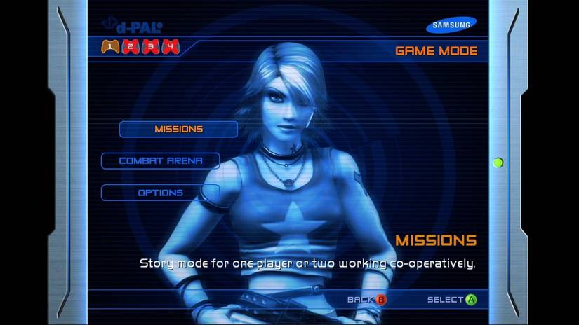 Pause screen in Perfect Dark Zero.