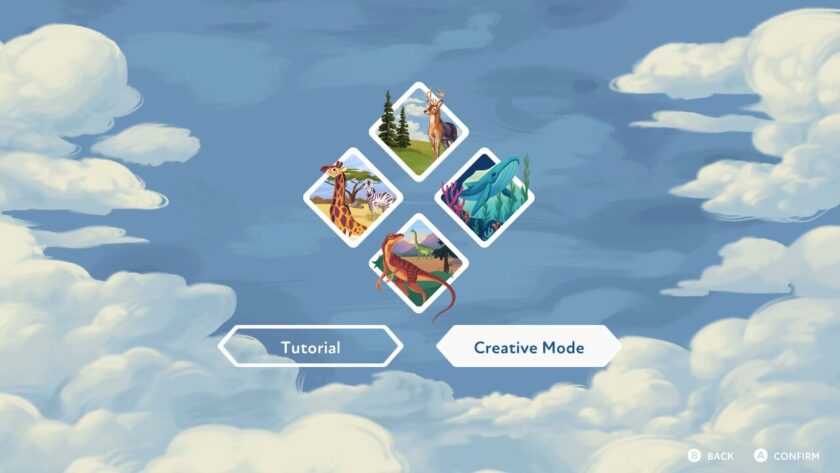 The main menu with the four different biomes to select from. Published on LadiesGamers.