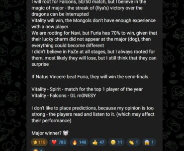 S1mple in his telegram channel about the major
