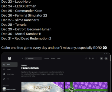 Epic Games, free games over Holidays leaked?