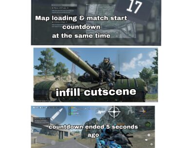 Tweak the countdown time so every players starts at the same time or just let us skip the infill animation just like in building 21