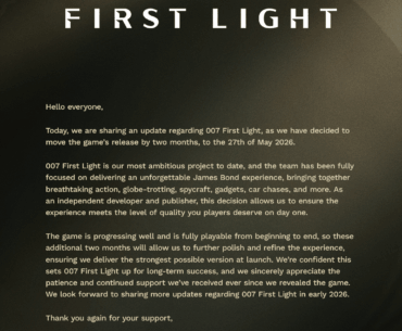 007 First Light Delayed to May 27, 2026