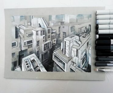 My drawing of cyberpunk city