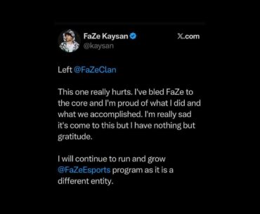 FaZe Kaysan confirms departure from FaZe Clan, will continue running FaZe Esports