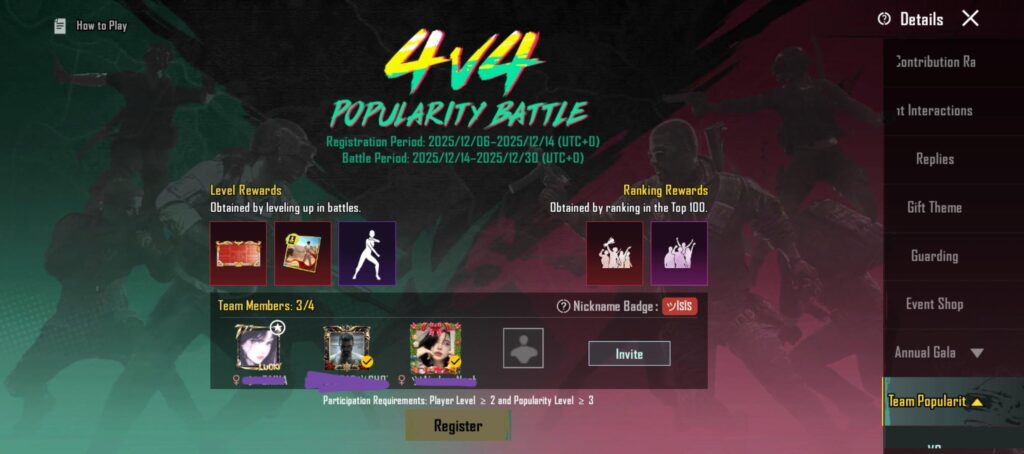 Need 1 team player for Team Popularity Battle