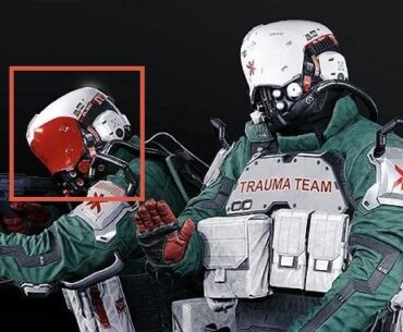 What’s the significance of the red faceplate on the Trauma Team security specialist?