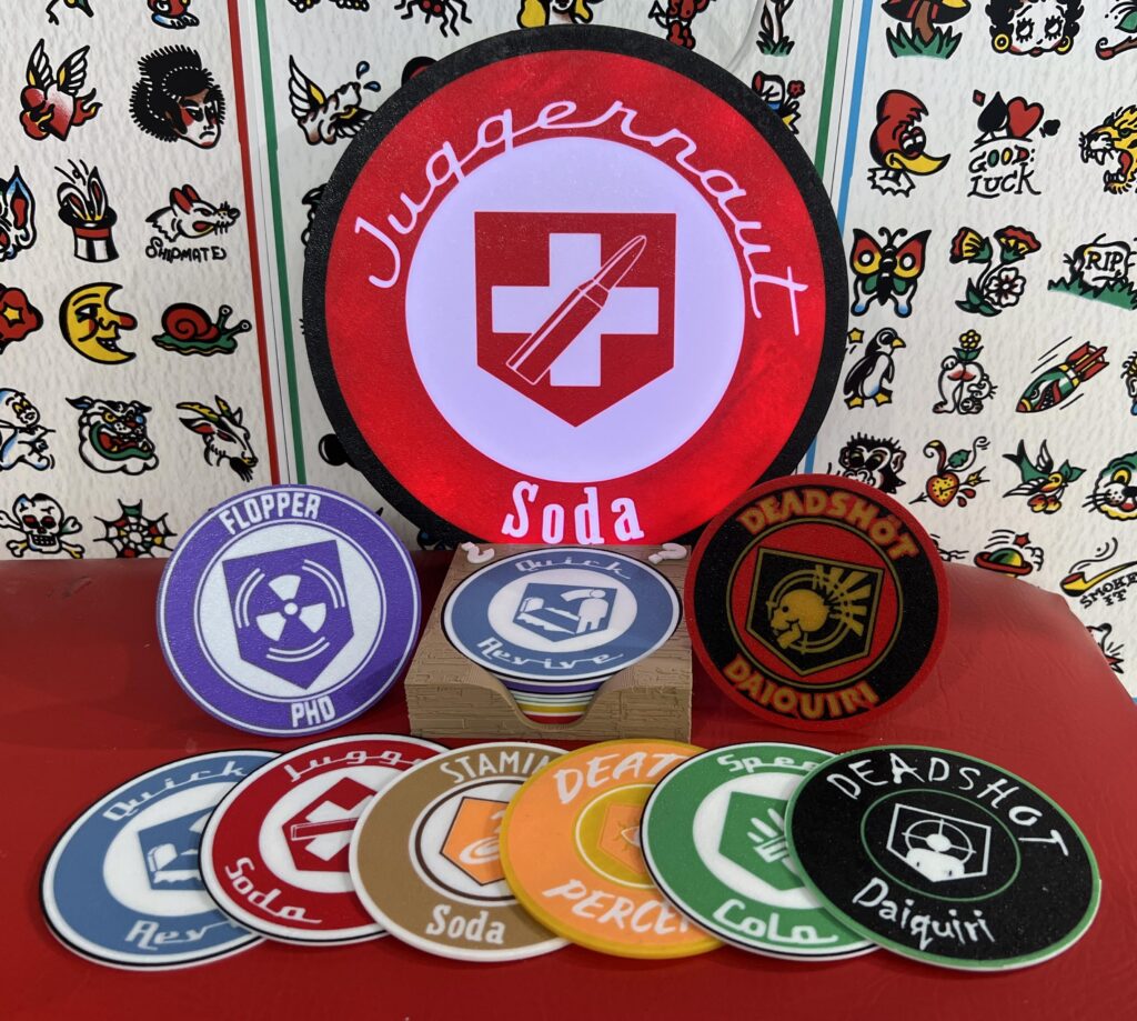 Printed some zombie drink coasters and a led wall sign!