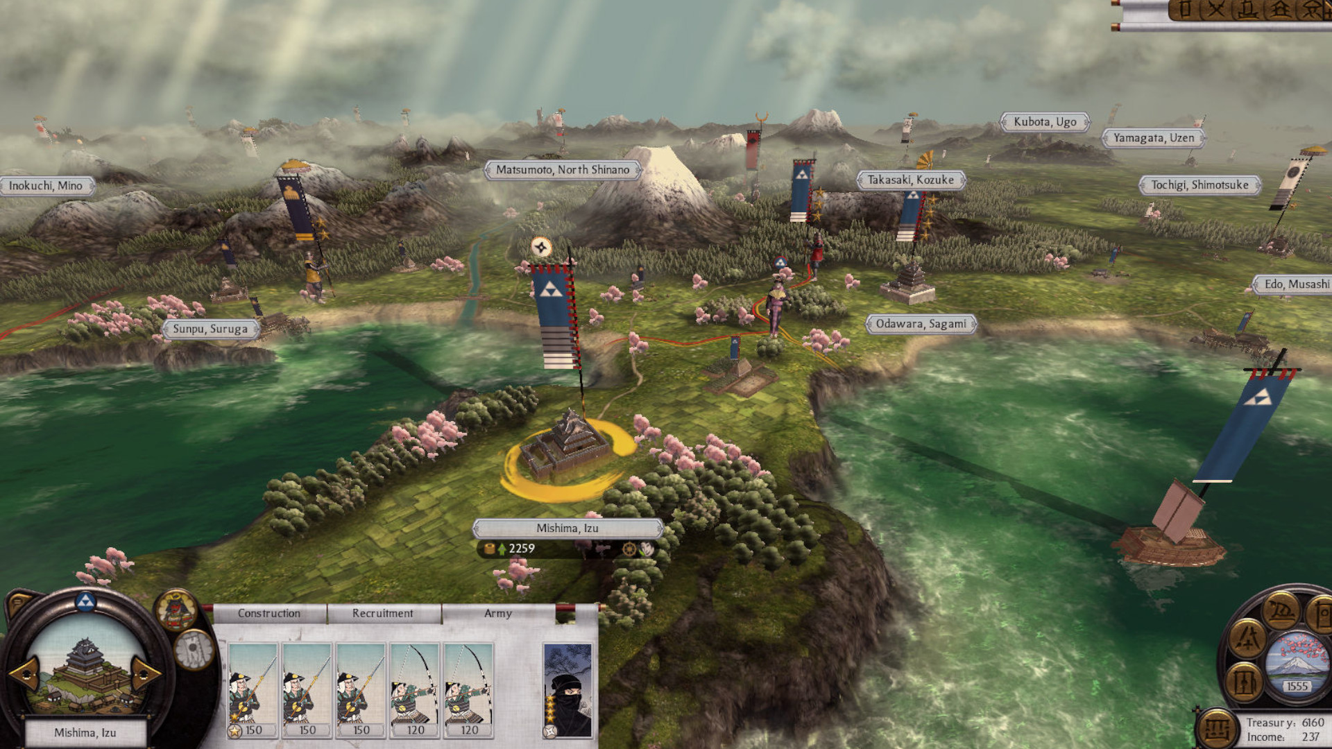 An overview of a map showing multiple forces during one of the best Total War games, Total War: Shogun 2