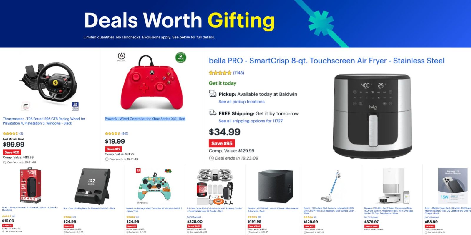 Image showing listings from Best Buy Holiday Deals of the Day lineup.