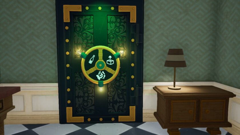 The vault door in the entrance hall with the three symbols light. Published on: LadiesGamers