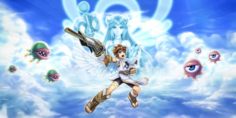 Kid Icarus points a weapon from Kid Icarus Uprising