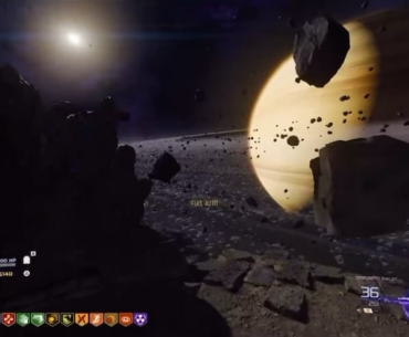 Rocket flying in front of Saturn
