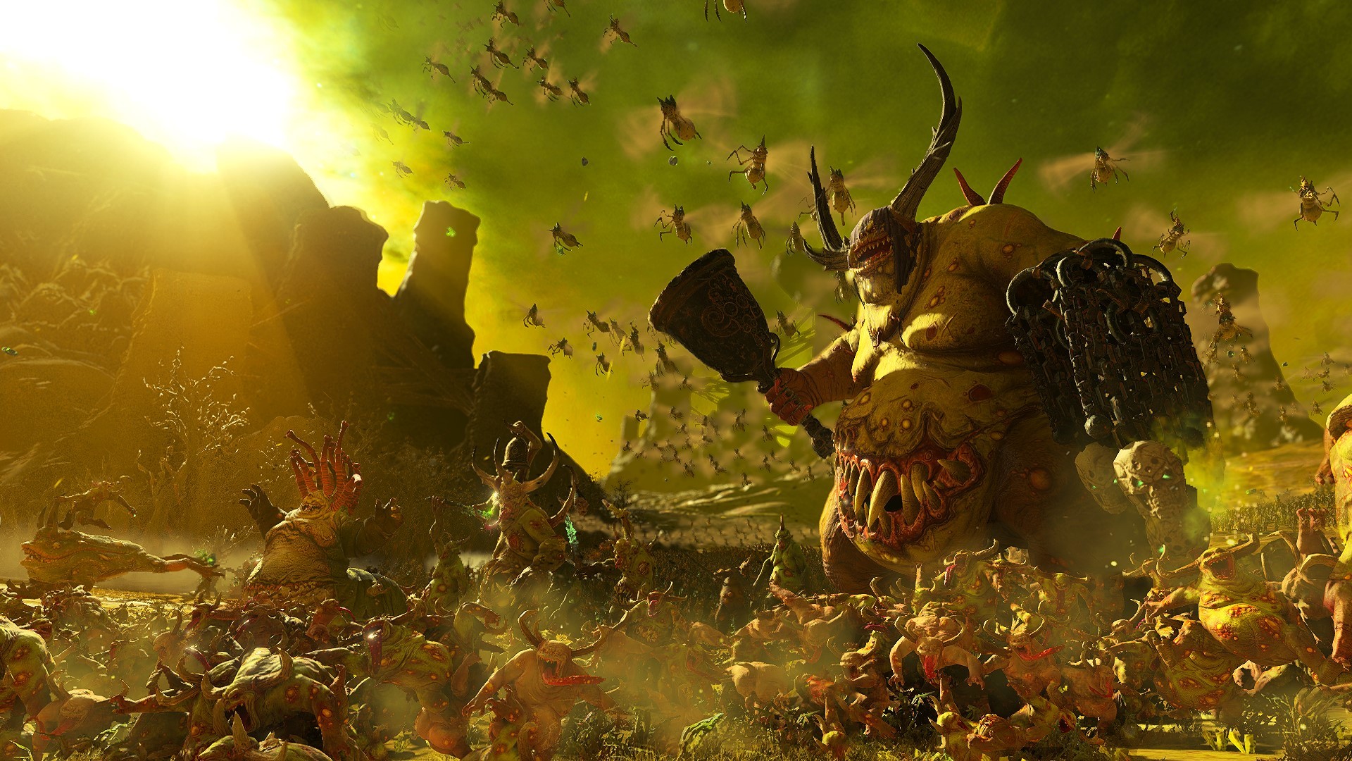 Forces of Nurgle marching in Total War: Warhammer 3