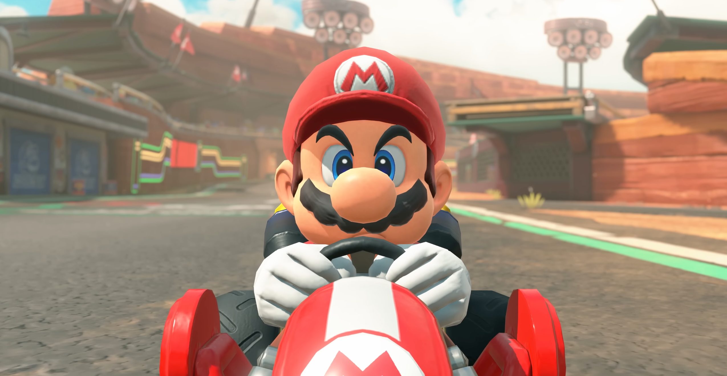 Mario in Mario Kart World.