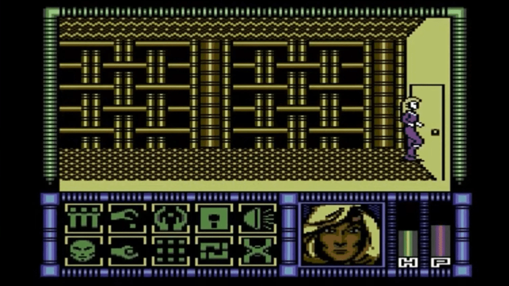 A screenshot from X-Men: Madness in Murderworld, showing Storm walking towards a door.