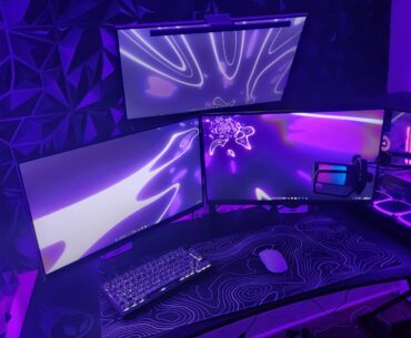 Tri monitor purple setup with my new 5070 ti build