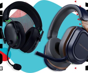 PC Gamer's Cyber Monday image template with a blue and bronze Turtle Beach Stealth 700 Gen 3 headset on the right, and a slightly smaller Razer BlackShark V3 headset on the left.