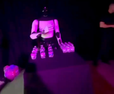 Vr controlled robot shutting down as the operator removes the headset.