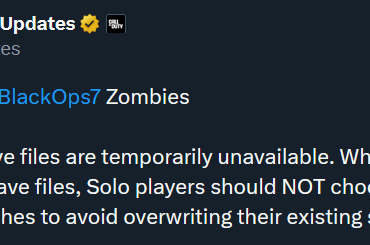 Save Files for Solo players are currently unavailable for Black Ops 7 Zombies
