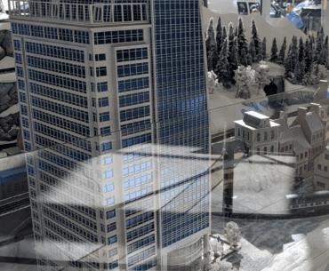 Barings puts a scale model of their building in their Christmas village train set. Sorry for the bad picture.