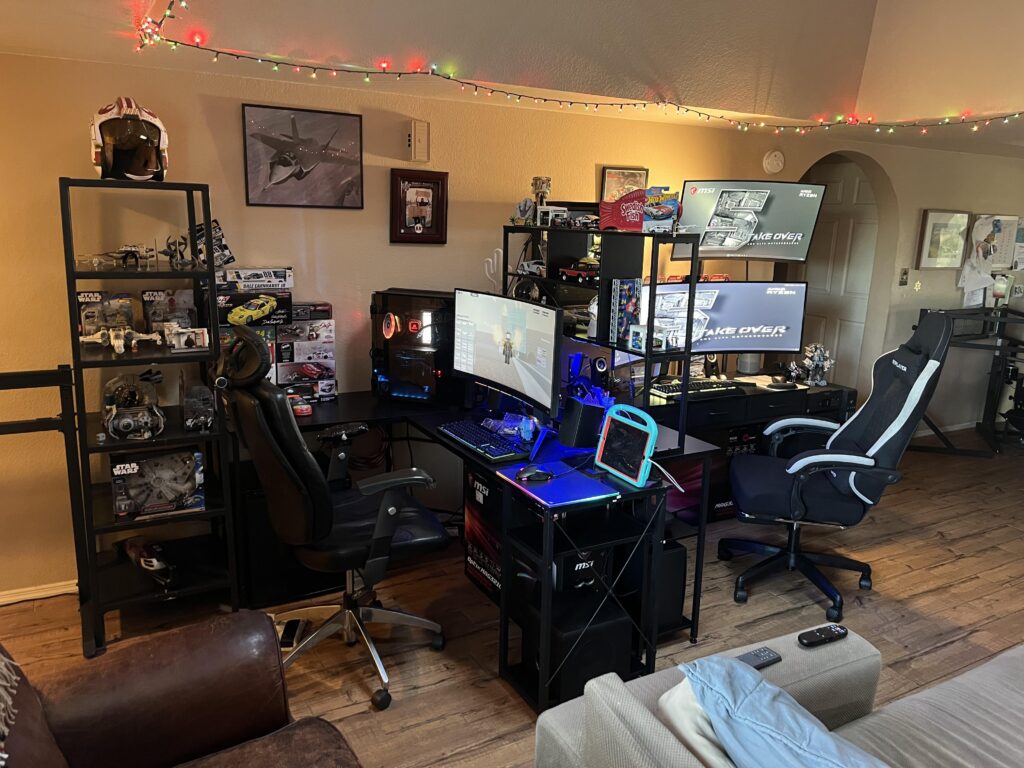 The living room setup for kiddo and dad.