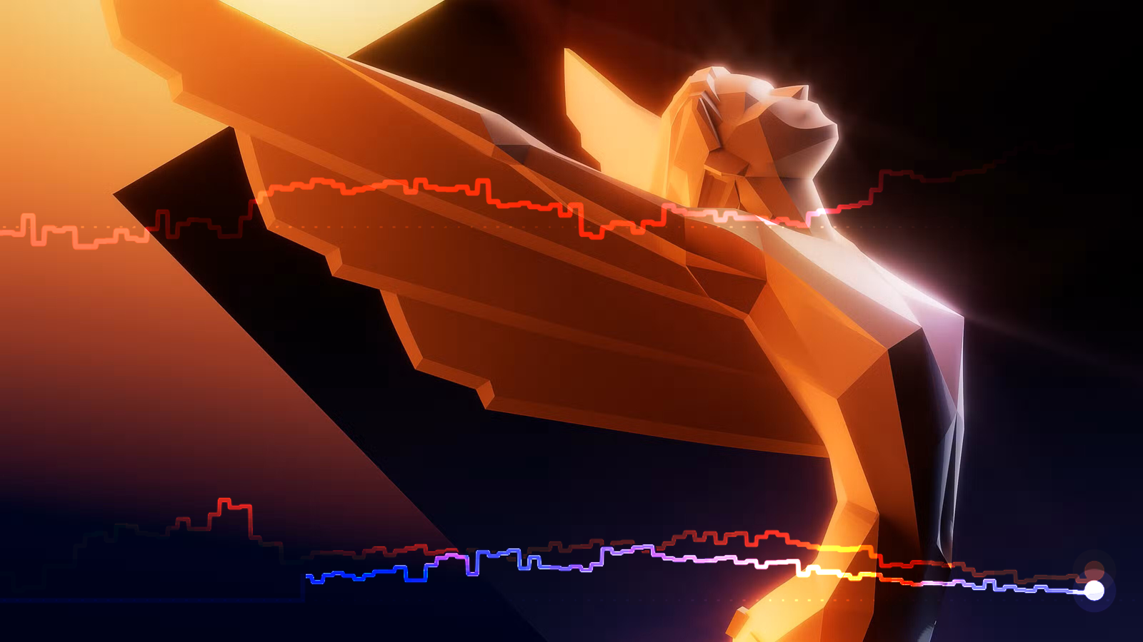 An image of a Game Awards trophy overlayed with graphs