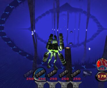 A dog named Max with an Atomic Jetpack and Quad Chainguns on MDK 2