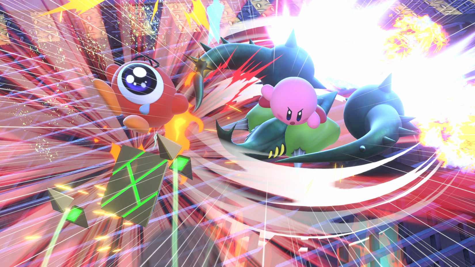 Kirby attacks Waddle Doo in Kirby Air Riders.