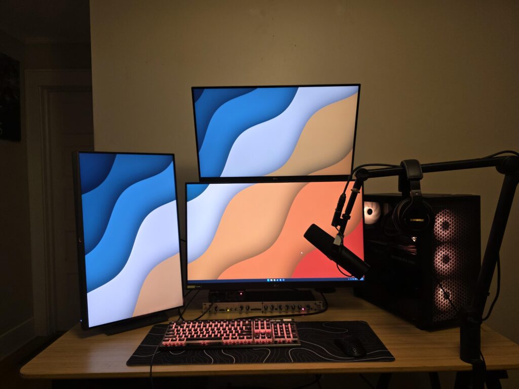 Audio Engineer battle station Update: 4k monitor added on top.
