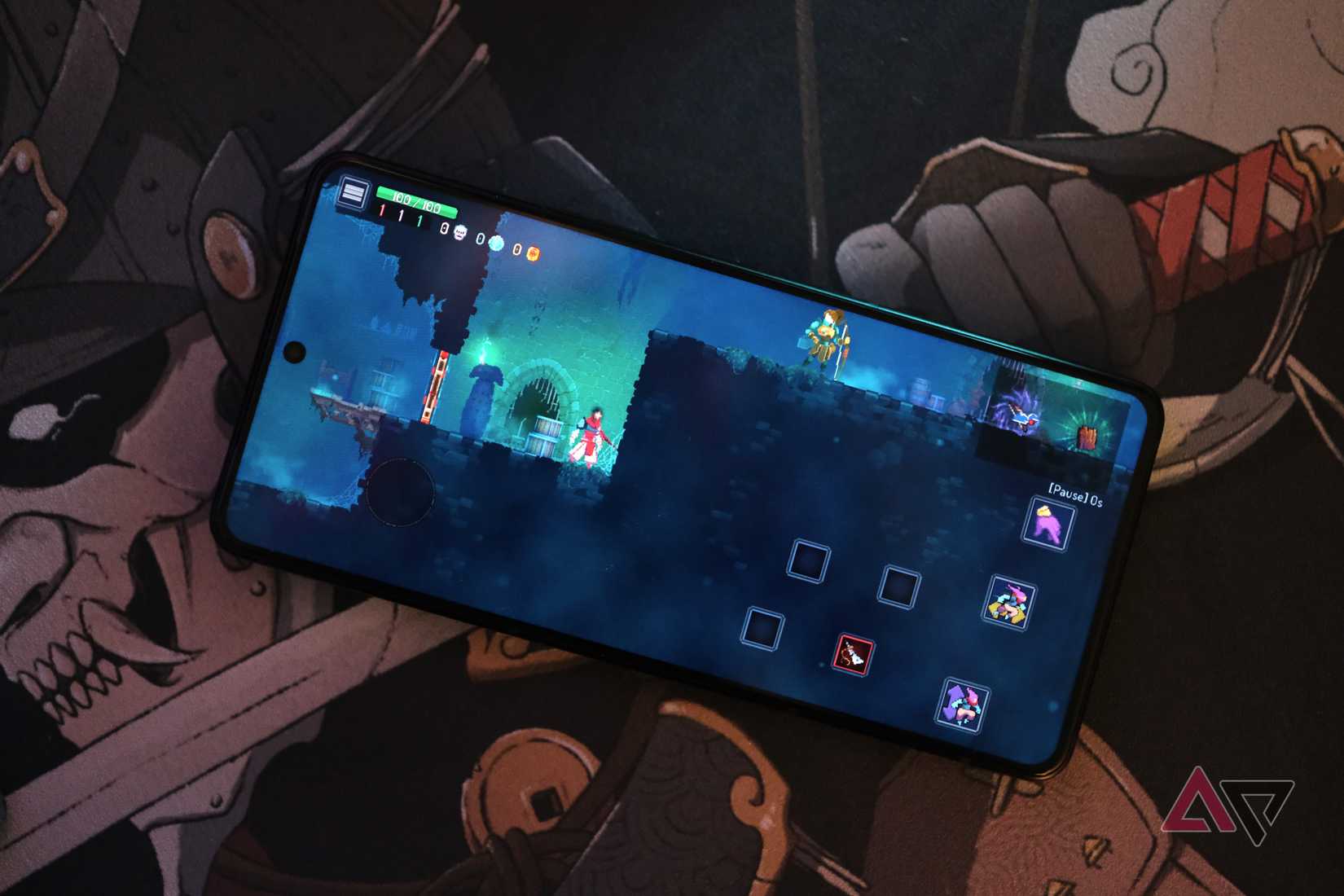 ROG Phone 8 Pro laying on deskmat showing fullscreen game