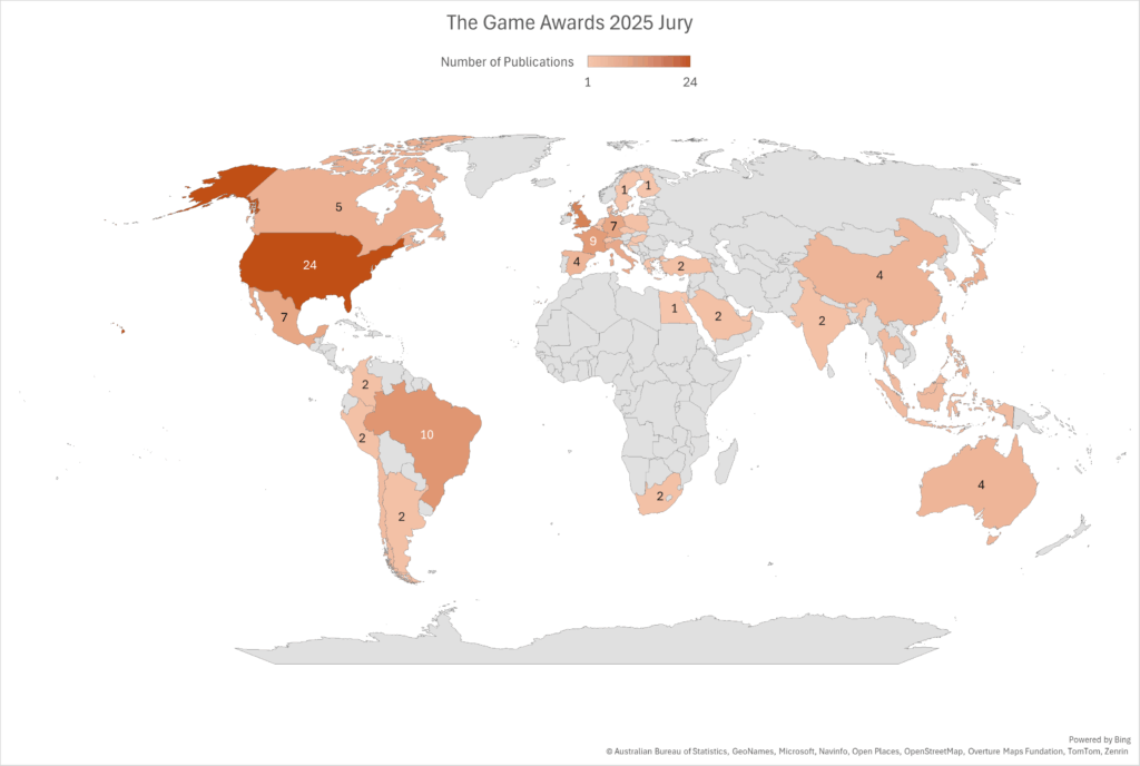 Who gets to vote on the Game Awards? A map of all 153 publications in the 2025 Game Awards' Jury.