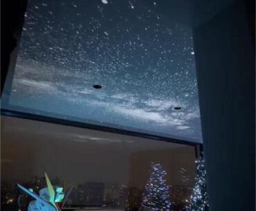Vibes over everything in my battlestation: city view, Christmas trees and a fake night sky