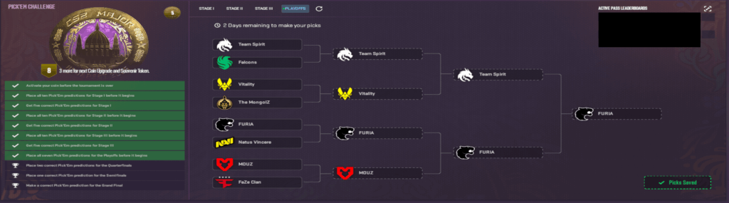 My "can still get Diamond" picks for the playoffs. Rooting for Spirit but I think Furia wins it all