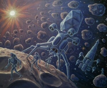 Robotic asteroid minig. Oil painting by me