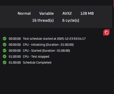I took your guys' advice and ran an OCCT test (CPU test with the following parameters: normal, variable, start at cycle 1, instruction set auto, thread settings auto).