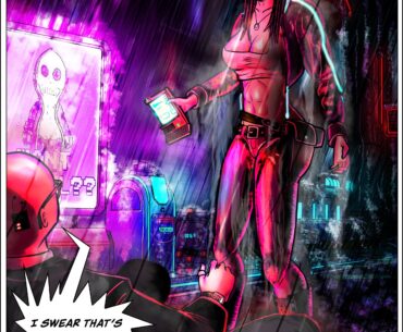 Denise is talking "nicely" to an employee the the mega corporation Cybercore. But it's raining like always... [OC]