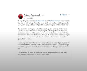 Rockstar Games gave a terminally ill fan early access to GTA 6 after his family shared his touching story!