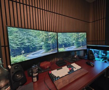 Just installed the acoustic panels. Really happy with how the curved ends turned out!