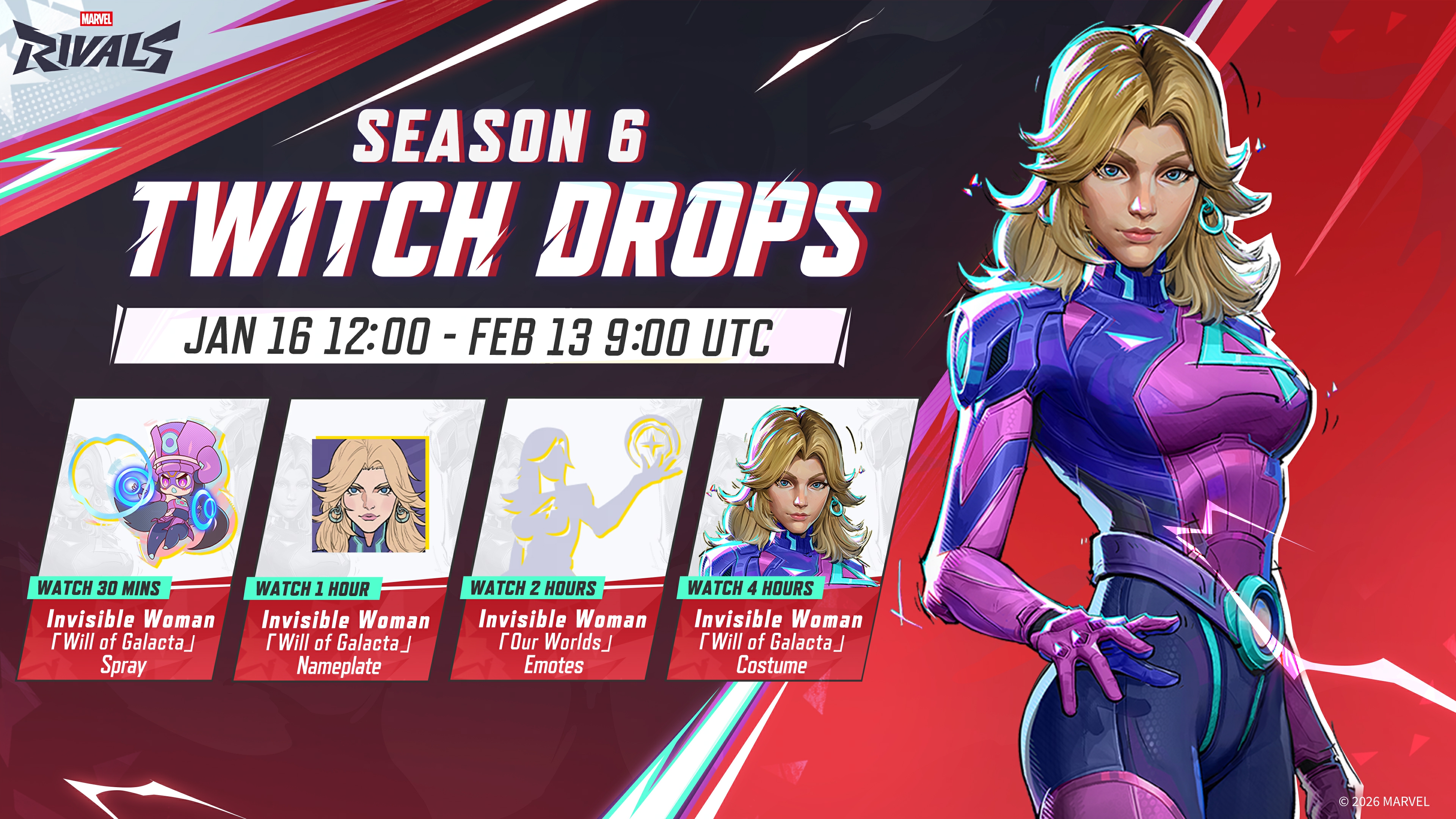 Invisible Woman next to an infographic detailing Twitch Drops