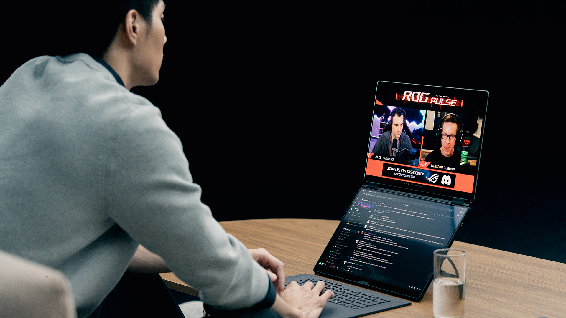 Asus Zephyrus ROG G16 with dual screens.