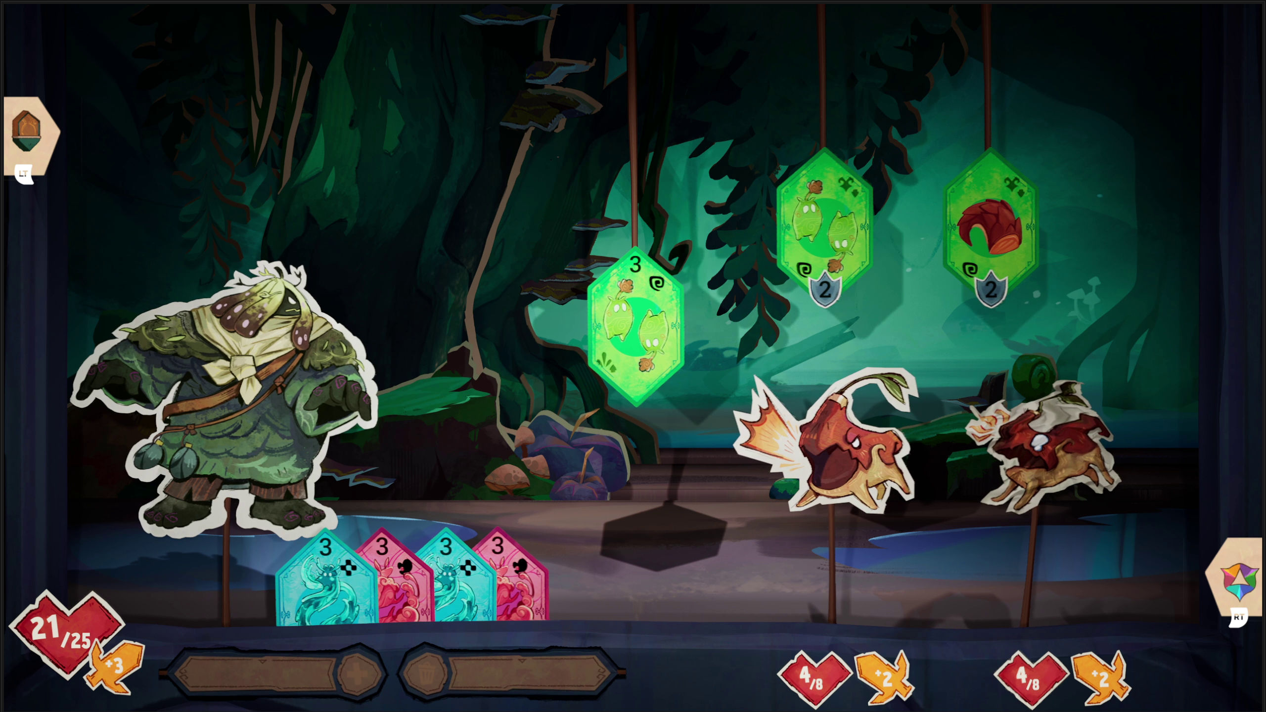 Screenshots from Beastro, a cozy farming and card-battling fantasy adventure, coming to Xbox Game Pass in 2026.