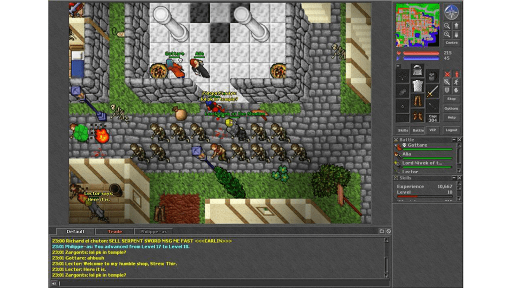 A screenshot from Tibia (1997).