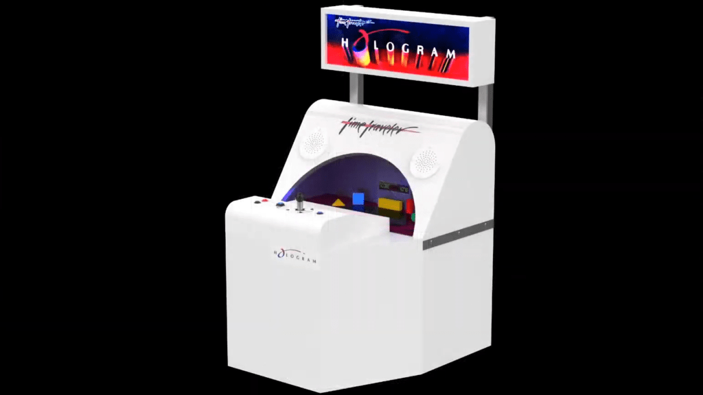 A 3D rendering of the Time Traveler arcade cabinet, as planned by New Wave Toys.